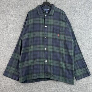 Polo Ralph Lauren Pajama Shirt Mens XL Green Navy Black Watch Plaid Cotton Pony